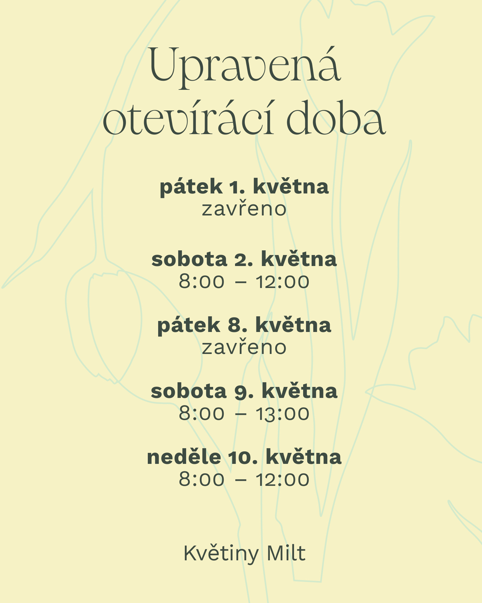 Upravená otevírací doba – květnové svátky