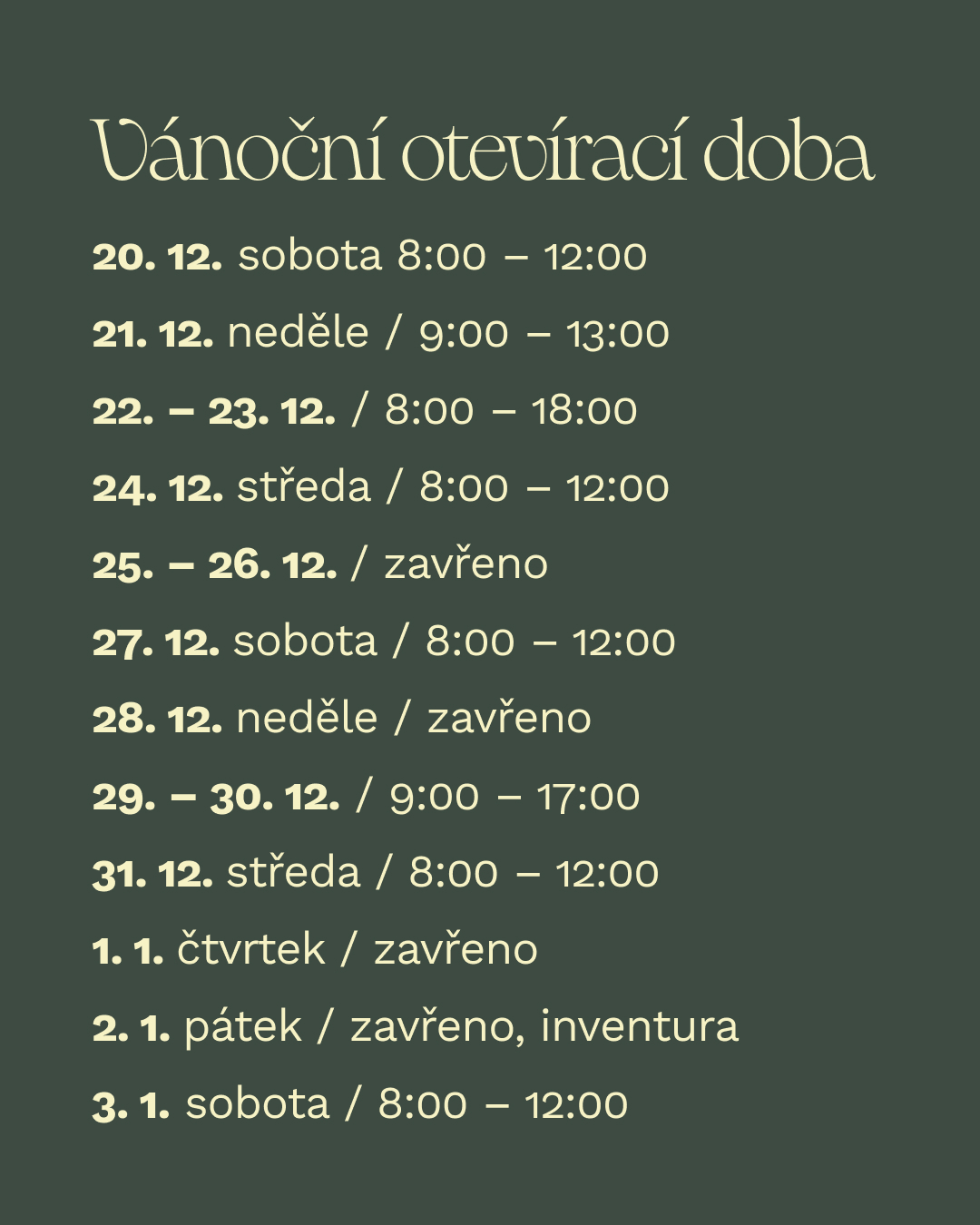 Vánoční otevírací doba